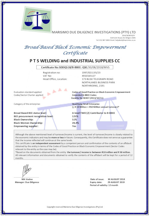 pts welding bee certificate